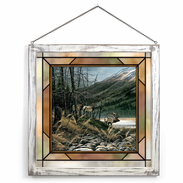 The Master’s Domain 20×20 Stained Glass Art Whitewash Frame