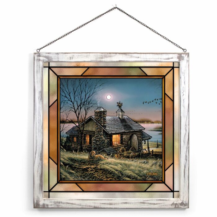 Pure Contentment 20×20 Stained Glass Art Whitewash Frame