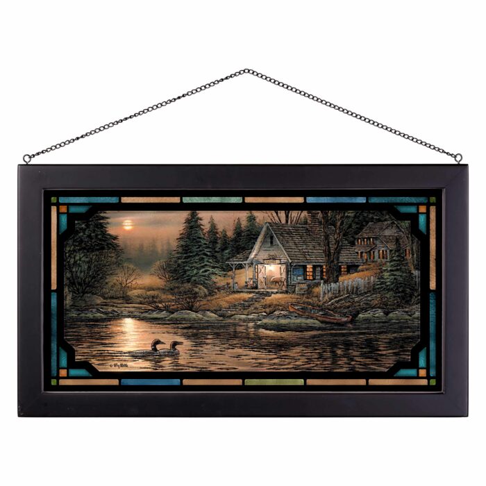 Quiet of the Evening 13×23 Stained Glass Art Black Frame