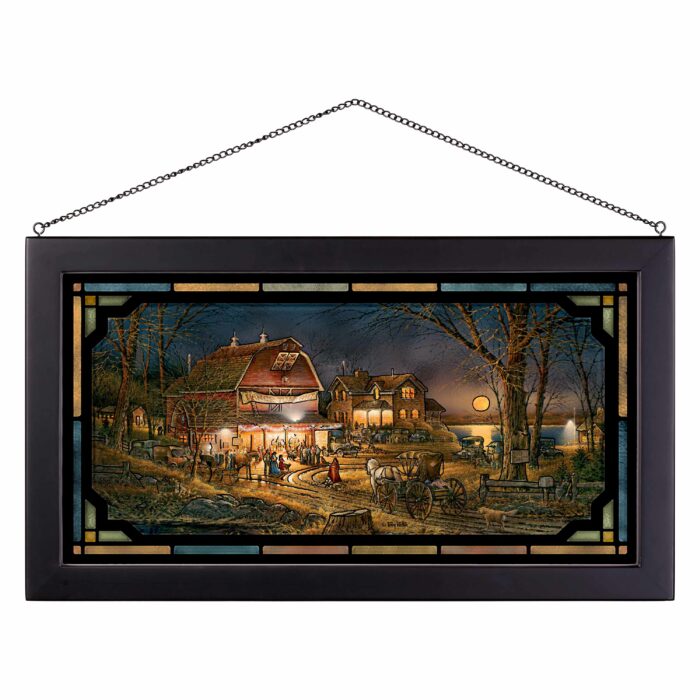 Harvest Moon Ball 13×23 Stained Glass Art Black Frame