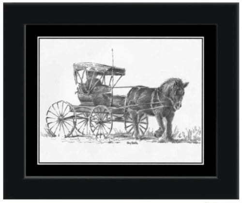 Horse & Buggy Sketch Black Frame