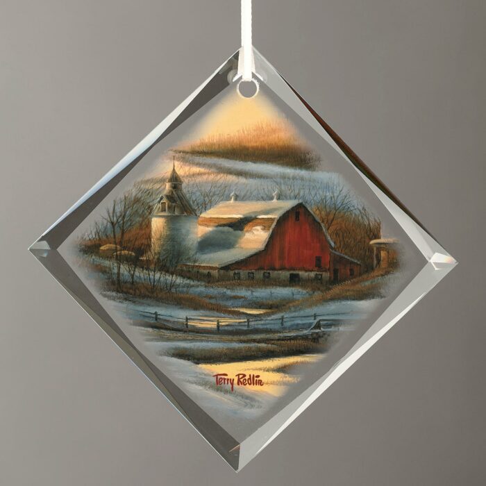 Together for the Season-Barn Diamond-Shape Glass Ornament